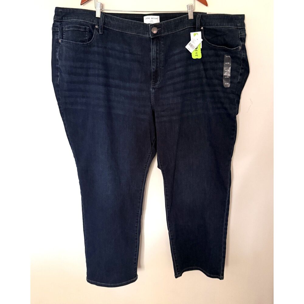 Lane Bryant Signature Fit Straight Mid Rise Dark Wash Flex Waistband Jeans 34/36